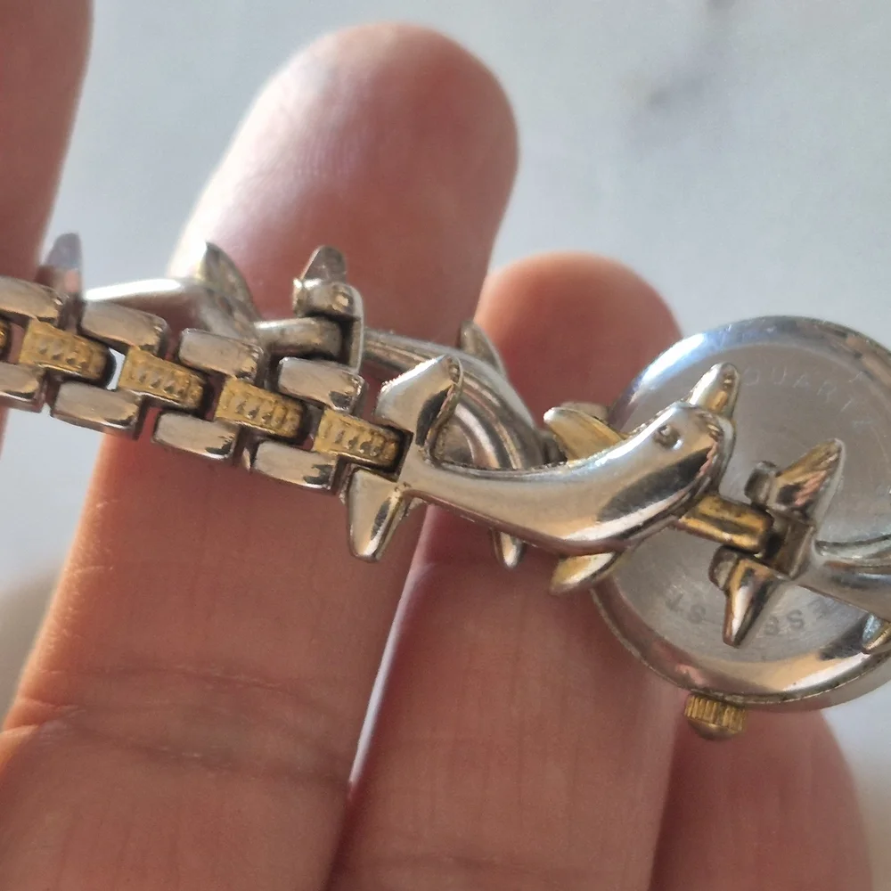 Silver and Gold Dolphin Women's Watch - Picture 6 of 8